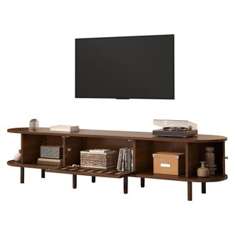 STILVORA Mueble Tv Con 1 Puerta Abatible, 2 Puertas Correderas Y 5 Compartimentos Cerrados, Mdf, Nogal, 180&times;40&times;40 Cm