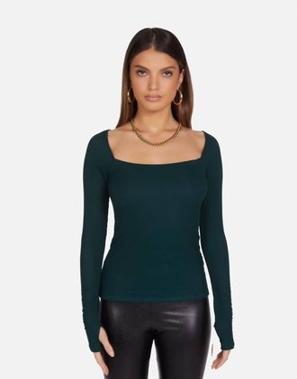Michael Lauren Kaleb Long Sleeve Square Neck Top In Evergreen