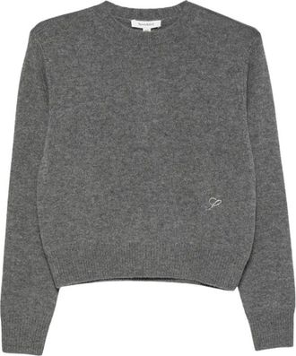 Sporty & Rich Maglione Girocollo con Logo e Cristalli - - Knitwear - Donna - Grigio - M