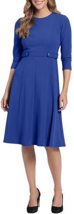 London Times Gold Button Fit & Flare Dress in Blue at Nordstrom Rack, Size 8 P