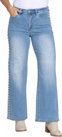 Mica Wide Leg Pearl Embellishment Jeans In Light Wash