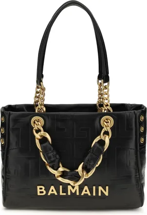 Balmain Womens Tote Bag Cabas 1945 Black Leather Calf Shoulder