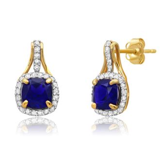 MAX + STONE 10k Yellow or White Gold Cushion Cut Gemstone Drop Earrings with Diamond Accent