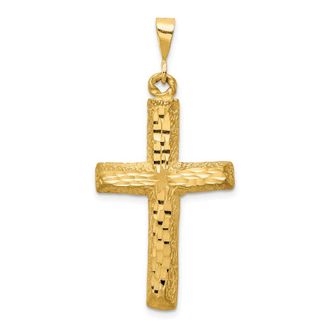 Diamond2Deal 14k Yellow Gold Diamond-cut Cross Charm