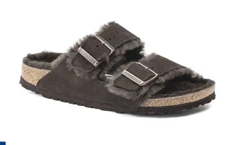 Birkenstock Womens Arizona Shearling Suede Sandals In Mocha