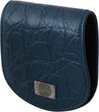 Dolce & Gabbana Mens Blue Leather Holder Pocket Condom Case Caimano Accessory