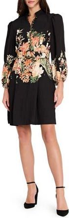 Tahari by ASL Border Belted Puff Shoulder Dress in Black Multi at Nordstrom Rack, Size 16