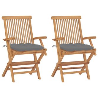 vidaXL Vidaxl - Sillas De Jard&iacute;n 2 Uds Madera Teca Con Cojines Grises