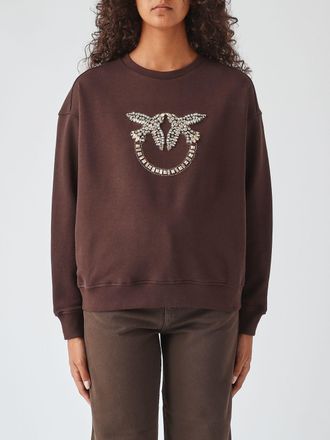 Pinko Cotton Sweatshirt with Dropped Shoulders and Rhinestone Love Birds Logo