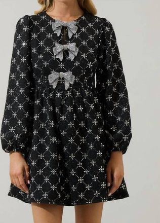 Sugarlips Tweed Glow Bow Dress In Black