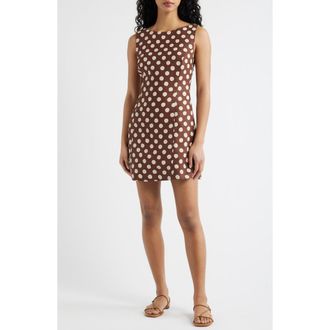 Faithfull The Brand Lydie Polka Dot Linen Minidress in Cioccolato Dot at Nordstrom, Size Xx-Large