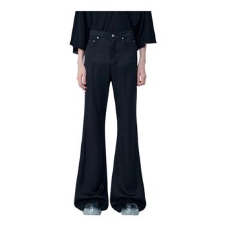 Rick Owens Wide Trousers, male, Black, Size: W34 Flared Trousers in Smooth Weave