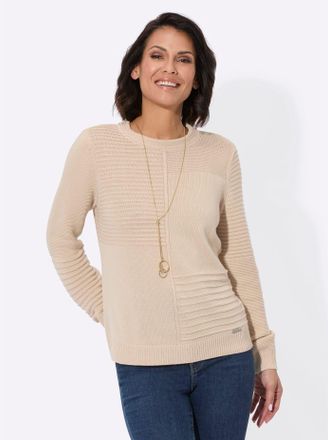 Casual Looks Strickpullover CASUAL LOOKS Pullover, Damen, Gr. 36, beige (elfenbein), 50% Baumwolle, 50% Polyacryl, unifarben, Pullover Strickpullover