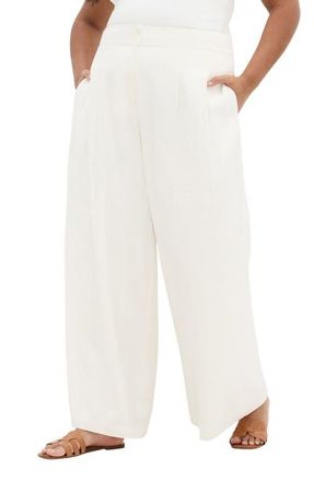 City Chic Abbie Wide Leg Linen Blend Pants in Ivory at Nordstrom, Size Xxxs