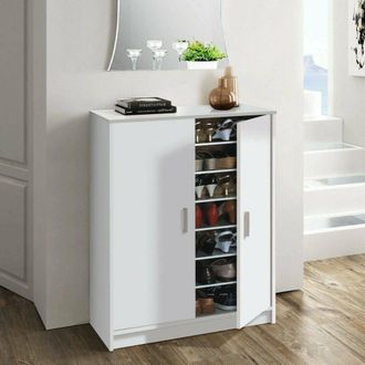 Dmora Dmora - Armario Multifunci&oacute;n Dlazar, Zapatero Con 2 Puertas, Mueble Bajo Con 6 Baldas, Zapatero Bajo Moderno, 75x36h101 Cm, Blanco