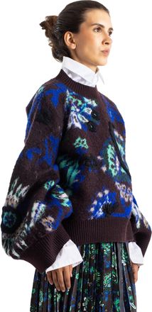sacai Womens Pull En Maille Floral Jacquard Knit Pullover Marron Brown Sweater