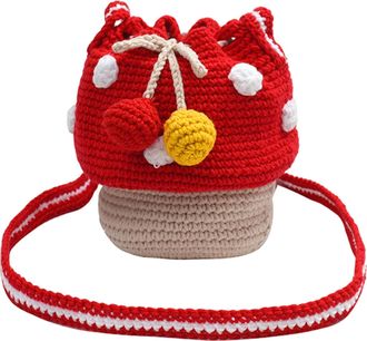 Generic Mushroom Bag for Women - Mushroom-Shaped Drawstring Bucket Bag,Female Casual Purse, Crochet Purse, Knitted Coin Purse, Multifunctional for Coin, Charg