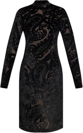Etro Fluwelen jurk met opstaande kraag - Dames - Korte kleedjes - Zwart - XS - Leer - Kleedjes