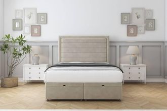 Comfort Beds Anna Plush Ottoman Bed Base-26 Strutted Headboard in Cream | Size: Single