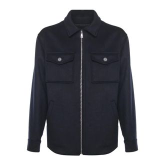 Giuliano Galiano Light Jackets, male, Blue, L, Blue Wool Blend Zip Shirt