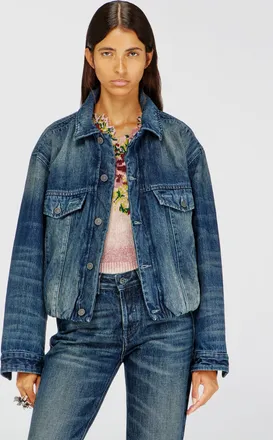 Diesel Elasticated trucker jacket in denim - Denim Jackets - Woman - Blue