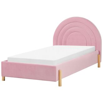Beliani Beliani - Cama Con Somier Cabecero Semicircular Tama&ntilde;o Individual 90 X 200 Cm Tapizado Terciopelo Retro Patas Madera Rosa Anet