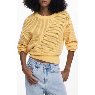 Desigual Loose Knit Cotton Blend Sweater in Yellow at Nordstrom, Size Small