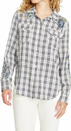 Free People Lana Plaid Shirt In Bluebell Fleur