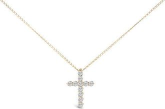 House of Brilliance 14K Gold 1/2 Cttw Lab Grown Diamond 11 Stone Cross Pendant Necklace in Yellow at Nordstrom