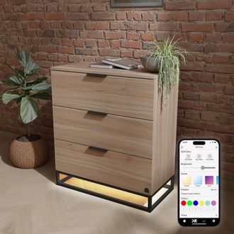 X Rocker Denver Chest Of 3 Drawers With LED App Control Lights in Light Oak