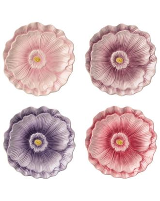 Certified International Wildflowers Set Of 4 3D Floral Dessert Plates