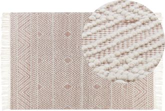 Beliani Alfombra De Lana Beige Marr&oacute;n 160 X 230 Cm Hecho A Mano Geom&eacute;trico Borlas Kestel