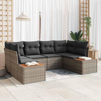 vidaXL Vidaxl - Conjunto De Sof&aacute; De Jard&iacute;n Con Coj&iacute;n 6 Pcs Gris Polirat&aacute;n