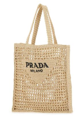 Prada Crocheted Raffia Tote Bag - Beige
