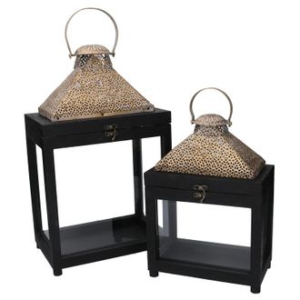 Vacchetti Lanterna Legno Nero 28x18x47 Cm