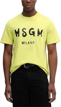 Msgm Katoenen Jersey T-shirt met Logodetail - Heren - T-shirts - Geel - S - Katoen - Tops