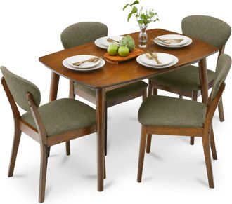 Best Choice Products 5-Piece Compact Wooden Mid-Century Modern Dining Set w/ 4 Chairs, Padded Seat & Back
