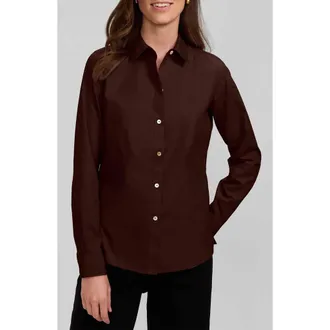 Foxcroft Dianna Non-Iron Cotton Shirt in Chicory Coffee Brown at Nordstrom, Size 16