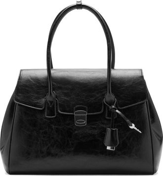 Mango Medium City Faux Leather Satchel in Black at Nordstrom