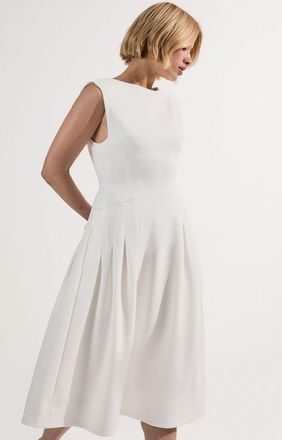 Karen Millen Womens Petite Compact Stretch Open Back Full Skirted Tailored Midi Dress - White - Size 12 UK