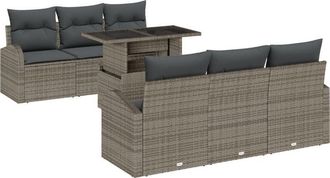 vidaXL Garden Sofa Set with Cushion 7 pcs Grey Poly rattan Vidaxl