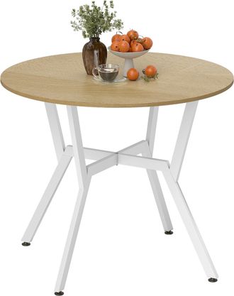 OEM Mesa De Comedor Redonda Para 2 Personas Mesa De Cocina Industrial Patas Curvadas De Acero 90x90x76 Cm Natural Y Blanco