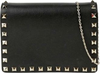 Valentino Pre-owned Clutches, female, Black, Size: ONE SIZE Pre-owned Rockstud Chain Mini Shoulder and Crossbody Bag