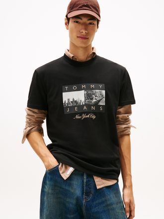 Tommy Jeans T-Shirt TOMMY JEANS TJM PHOTO FLAG, Herren, Gr. L, schwarz, Single Jersey, Obermaterial: 100% Baumwolle, regular fit normal, Rundhals, Shirts T-Shirt,