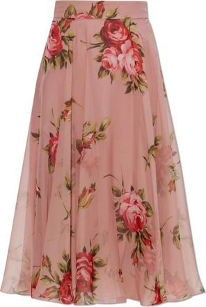 Dolce & Gabbana Zijden jurk met bloemmotief - Dames - Midirokken - Roze - XS - Rokken
