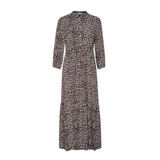Cream Animal Neutral Lange Jurk met &frac34; Mouwen - Dames - Shirt Kleedjes - Bruin - L/Xl - Kleedjes