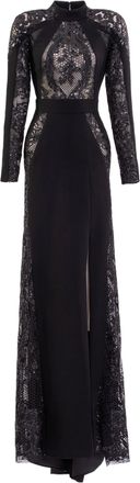 Saiid Kobeisy Intricate Embroidered Lace Evening Dress With High Neckline