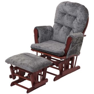 Hhg Nunca Usado] Reclinable Hhg 009, Mecedora Con Taburete Tejido Chenilla (465g/m&sup2;) Oeko-tex, Gris Oscuro, Estructura Oscura