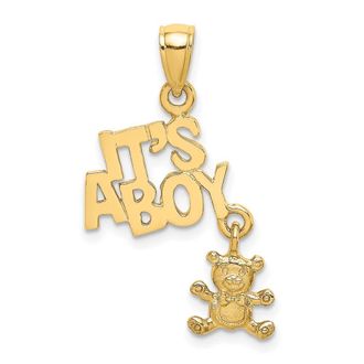 Diamond2Deal 14k Yellow Gold Moveable ITS A BOY with Teddy Bear Charm