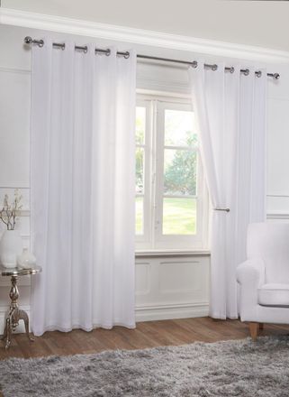 TJ Hughes Lined Eyelet Voile Curtain Pair in White 46x54 - TJ Hughes